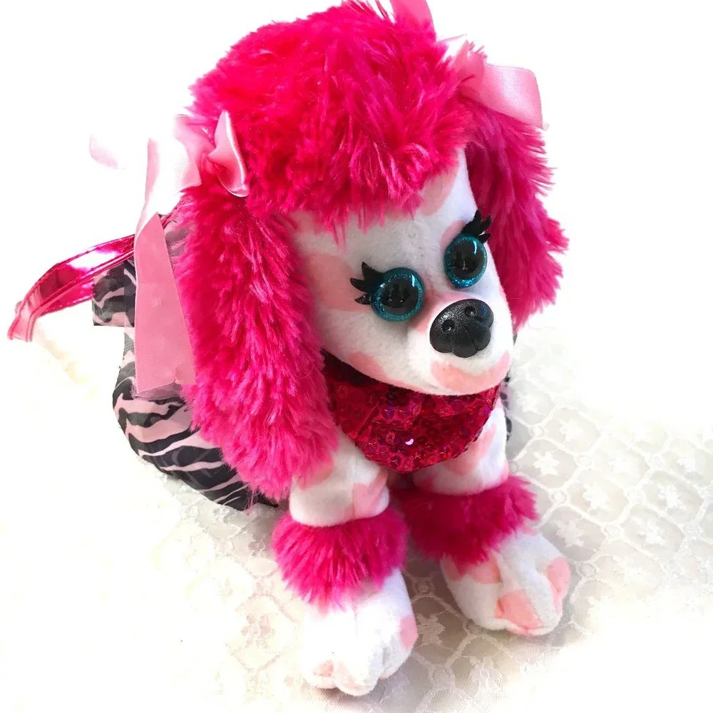 Justice Pink Poodle Plush Purse w/ Hearts & Zebra Skirt